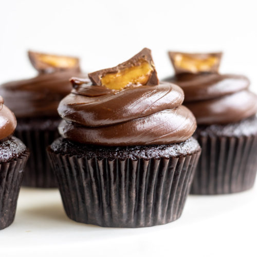 Dark Chocolate Cupcakes with Peanut Butter Frosting - Brown Eyed Baker